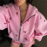 Cherry Print Zip Up Hoodie